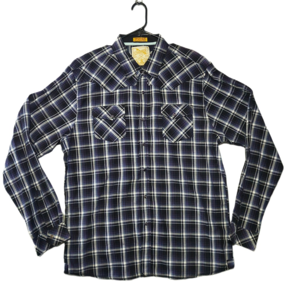 Sovereign Code Mens Western Shirt 2XL Purple Navy Blue Plaid Snap Button Woven